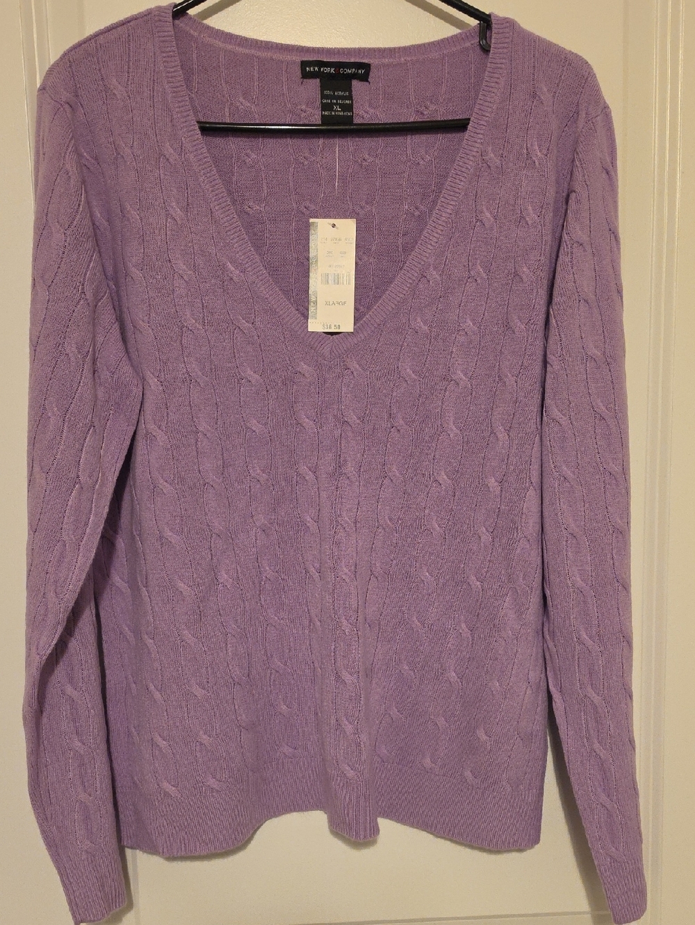 New York & Company Light Lavender Cable V-Neck Sweater
